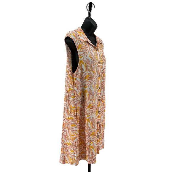 Como Blu Floral Dress WMNS Medium Orange White Sleeveless Button Up Midi Rayon - Picture 2 of 7